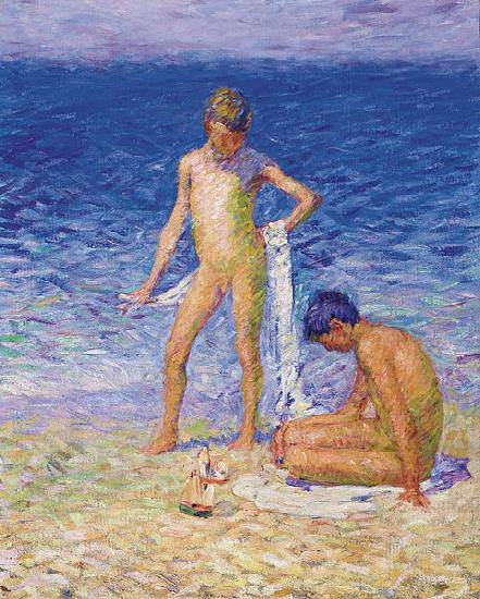 John Peter Russell Boys on the Beach Belle lle Spain oil painting art